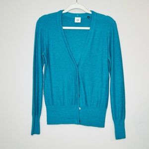 Cabi Small V Neck Button Front Teal Turquoise Sweater Cardigan Cotton Spring